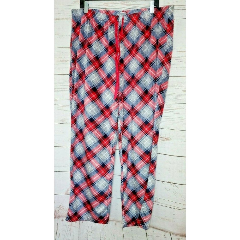 Croft & Barrow Intimates Red Gray XXL Plaid Flannel Fleece Soft Pajama Pants